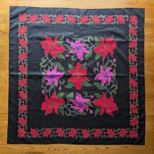 Fashion FLORAL Black Red Pink Hand Rolled Thai 100% Silk Square Scarf  36"x36"